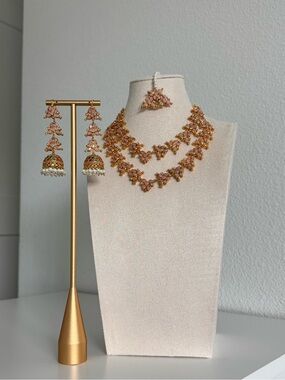Pink Necklace Set with Tikka and Earrings